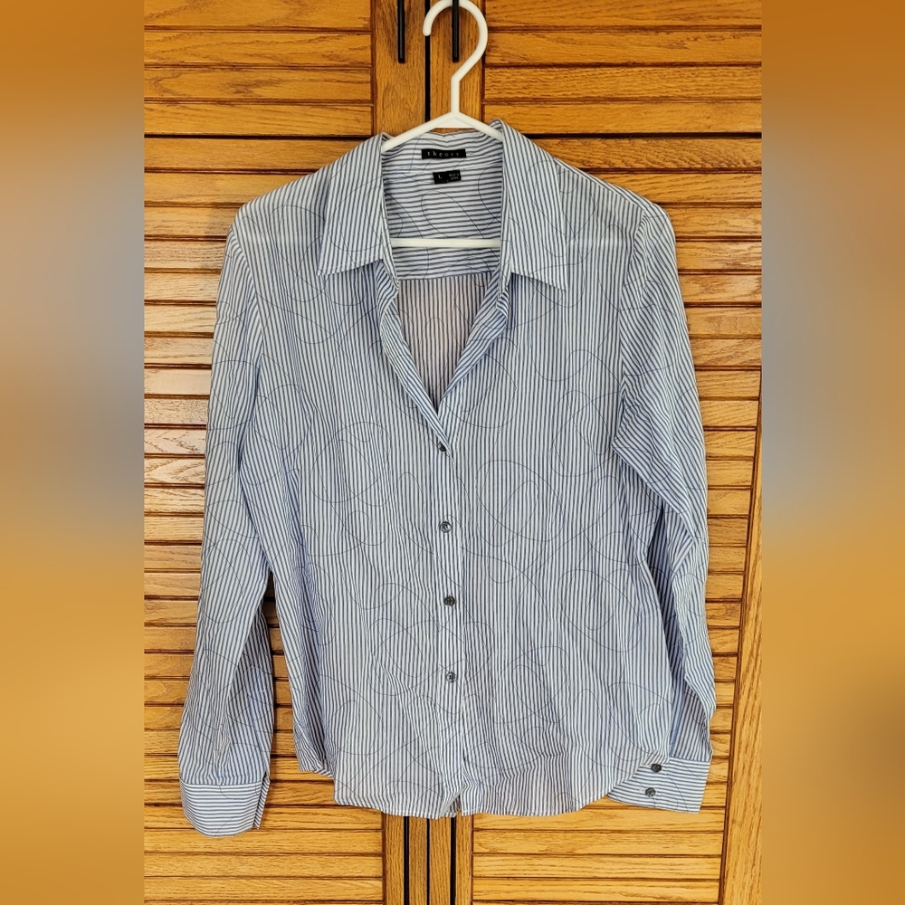 Theory Blue and White Striped Shirt